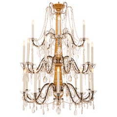 Lustre italien du XIXe siècle en bois doré, bois patiné, fer et cristal