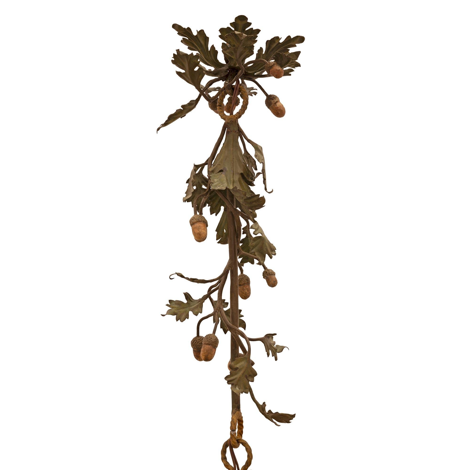 Italian 19th Century Giltwood, Porcelain, and Patinated Iron Chandelier In Good Condition For Sale In West Palm Beach, FL