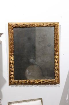 Italian 19th Century Giltwood Wall Mirror with Carved Foliage and Rosettes