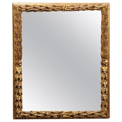 Italian 19th Century Giltwood Wall Mirror with Carved Foliage and Rosettes