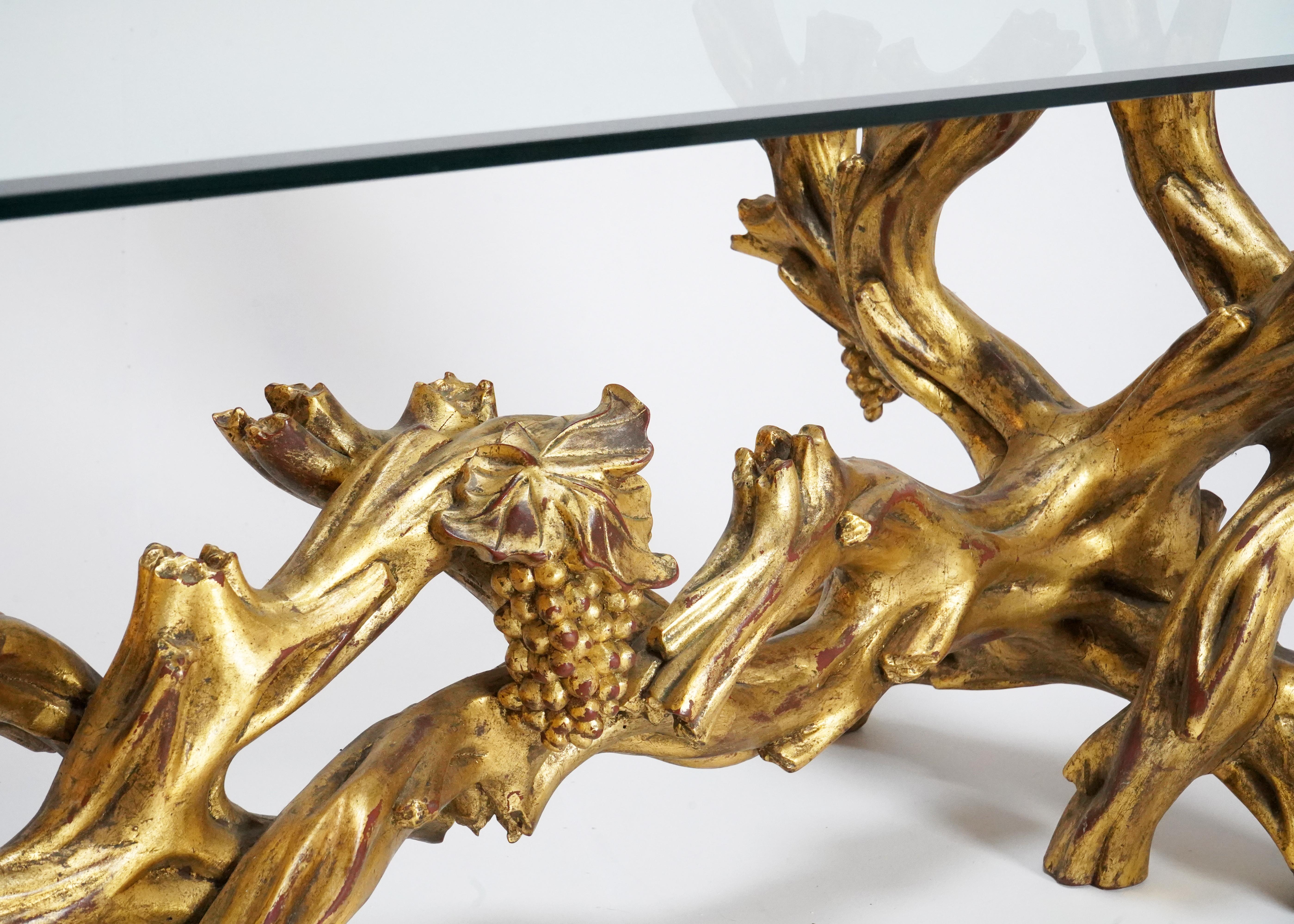 Italian 19th Century Gold Gilt Wood Craved Vine & Grapes Coffee Table 5