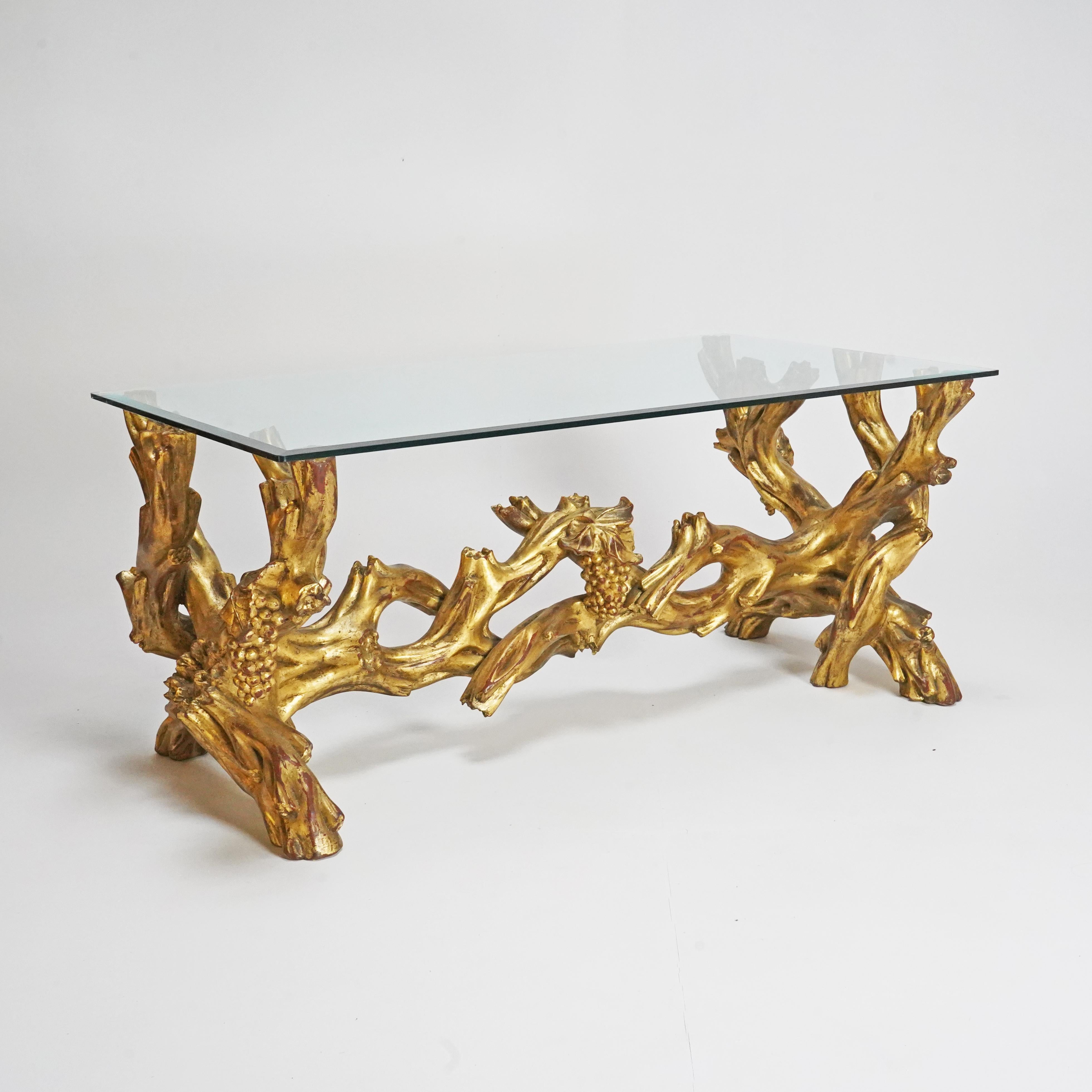 Italian 19th Century Gold Gilt Wood Craved Vine & Grapes Coffee Table 6