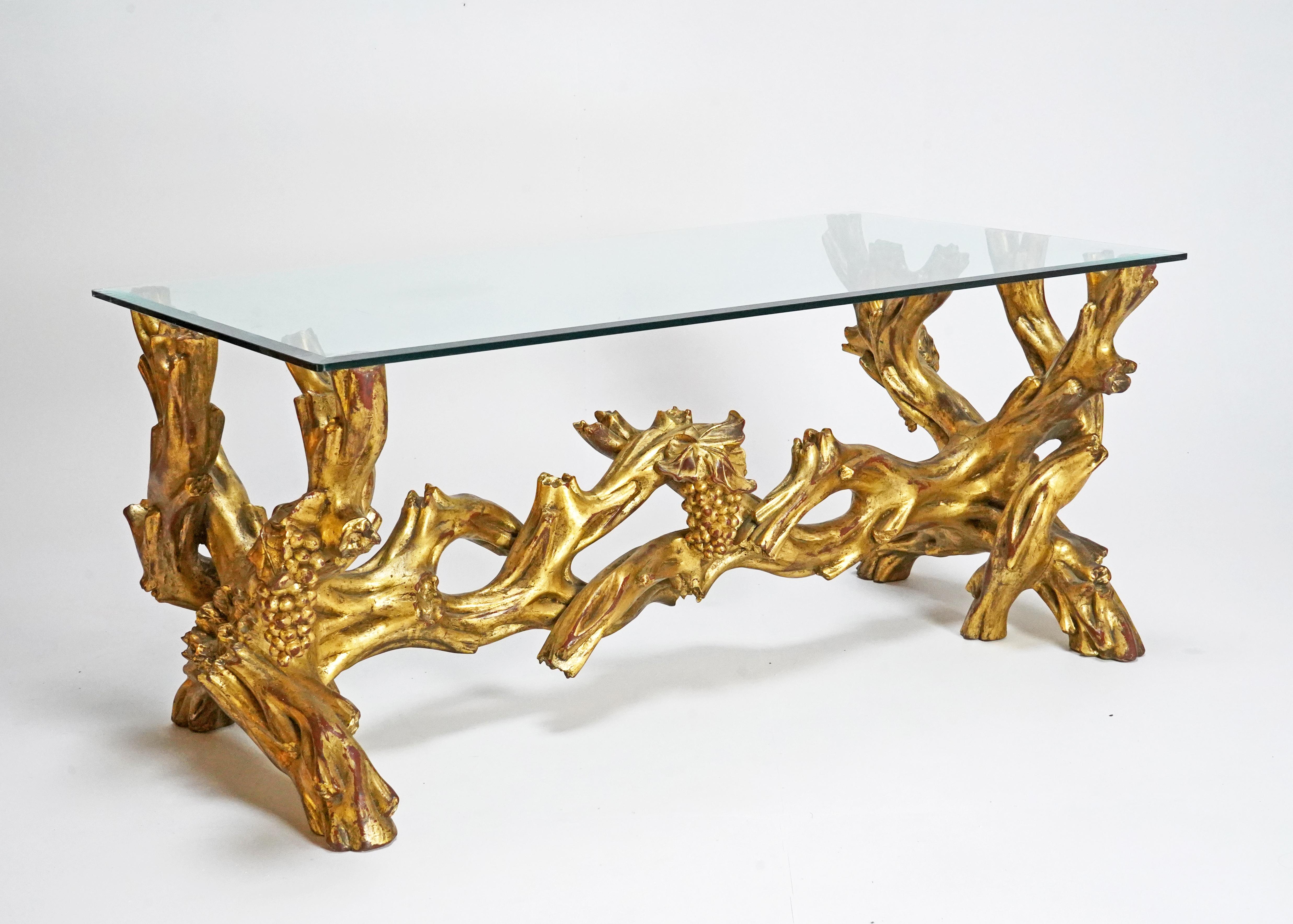 Italian 19th Century Gold Gilt Wood Craved Vine & Grapes Coffee Table 7