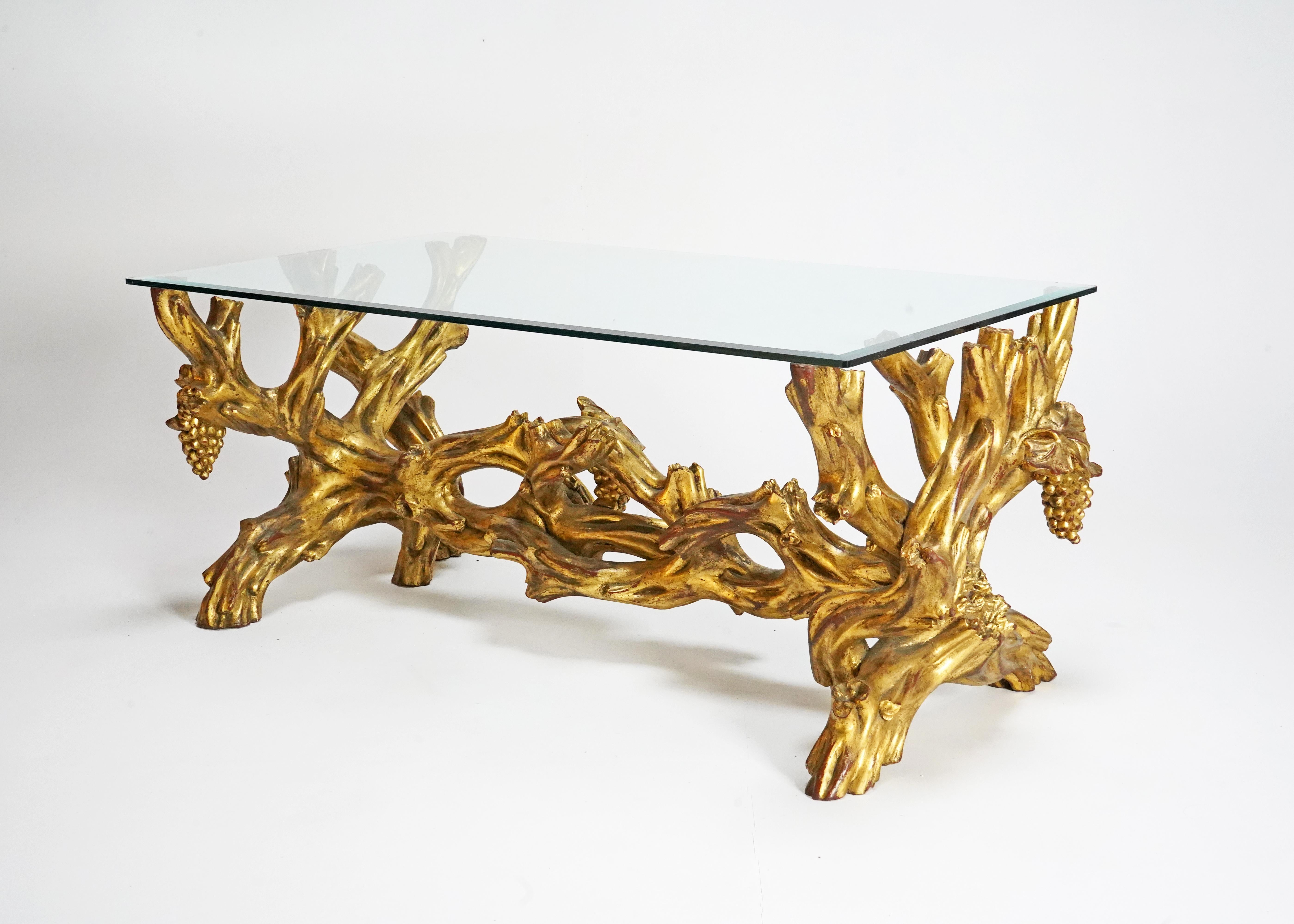 Italian 19th Century Gold Gilt Wood Craved Vine & Grapes Coffee Table 8
