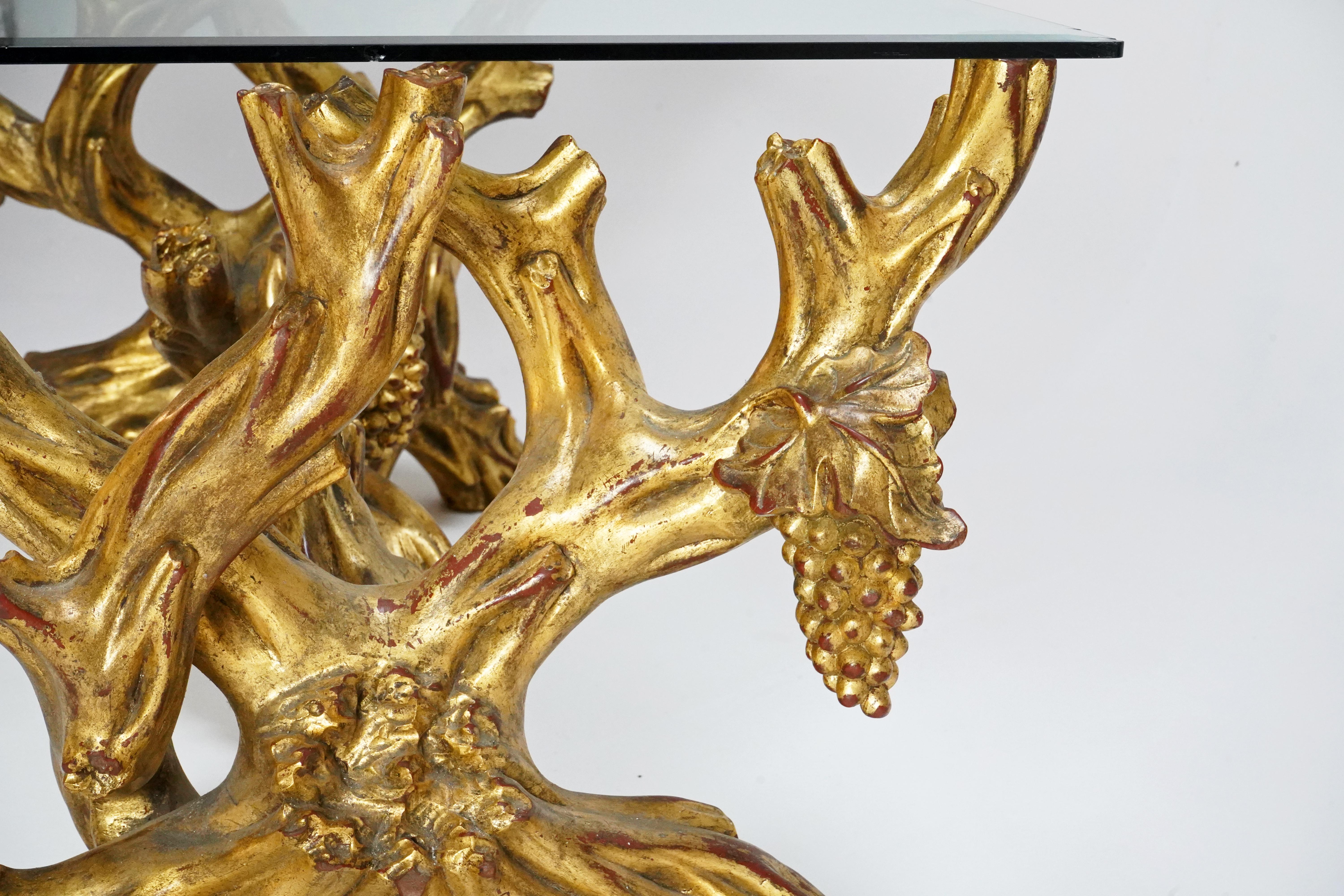 Italian 19th Century Gold Gilt Wood Craved Vine & Grapes Coffee Table 9