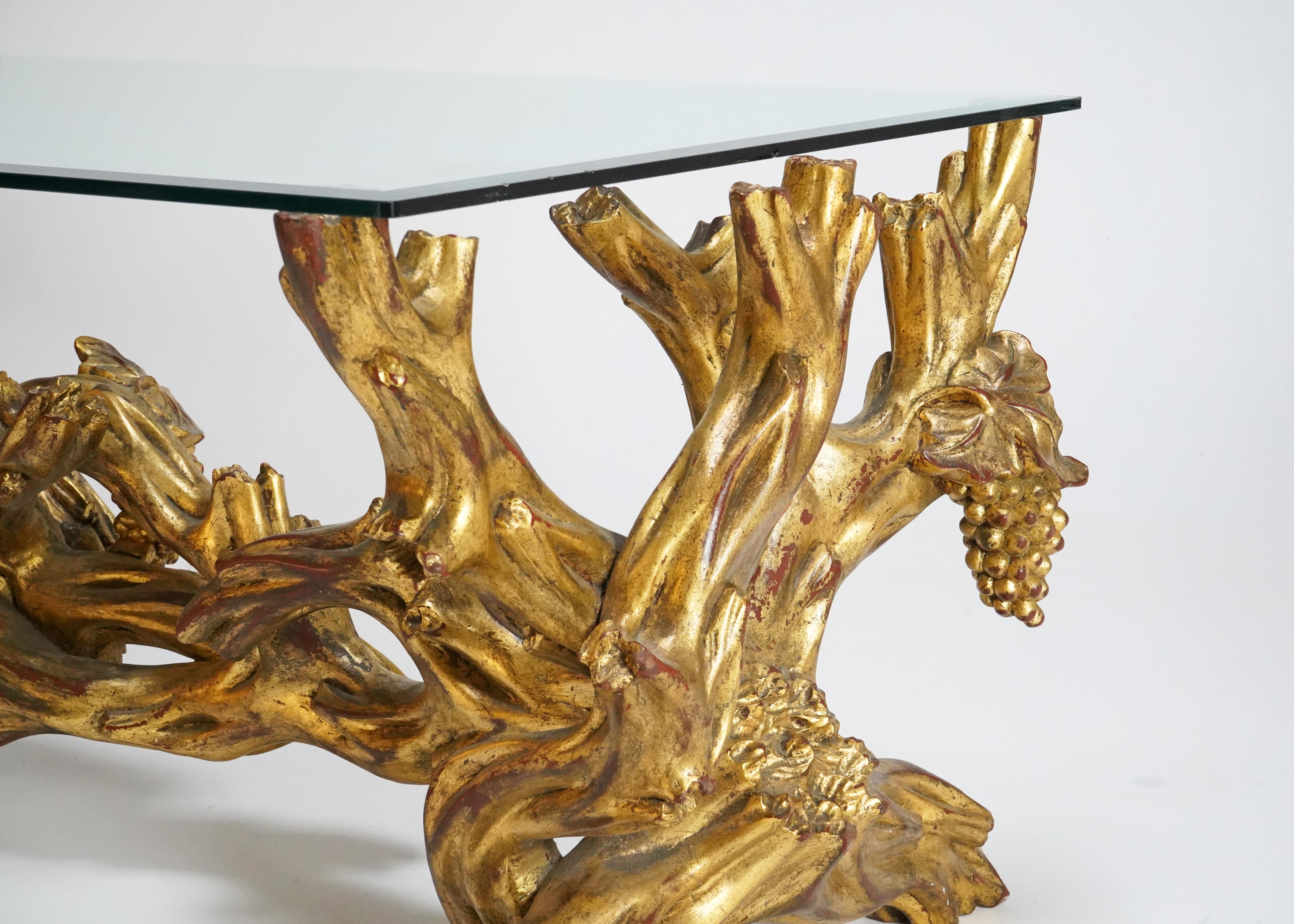 Italian 19th Century Gold Gilt Wood Craved Vine & Grapes Coffee Table 10