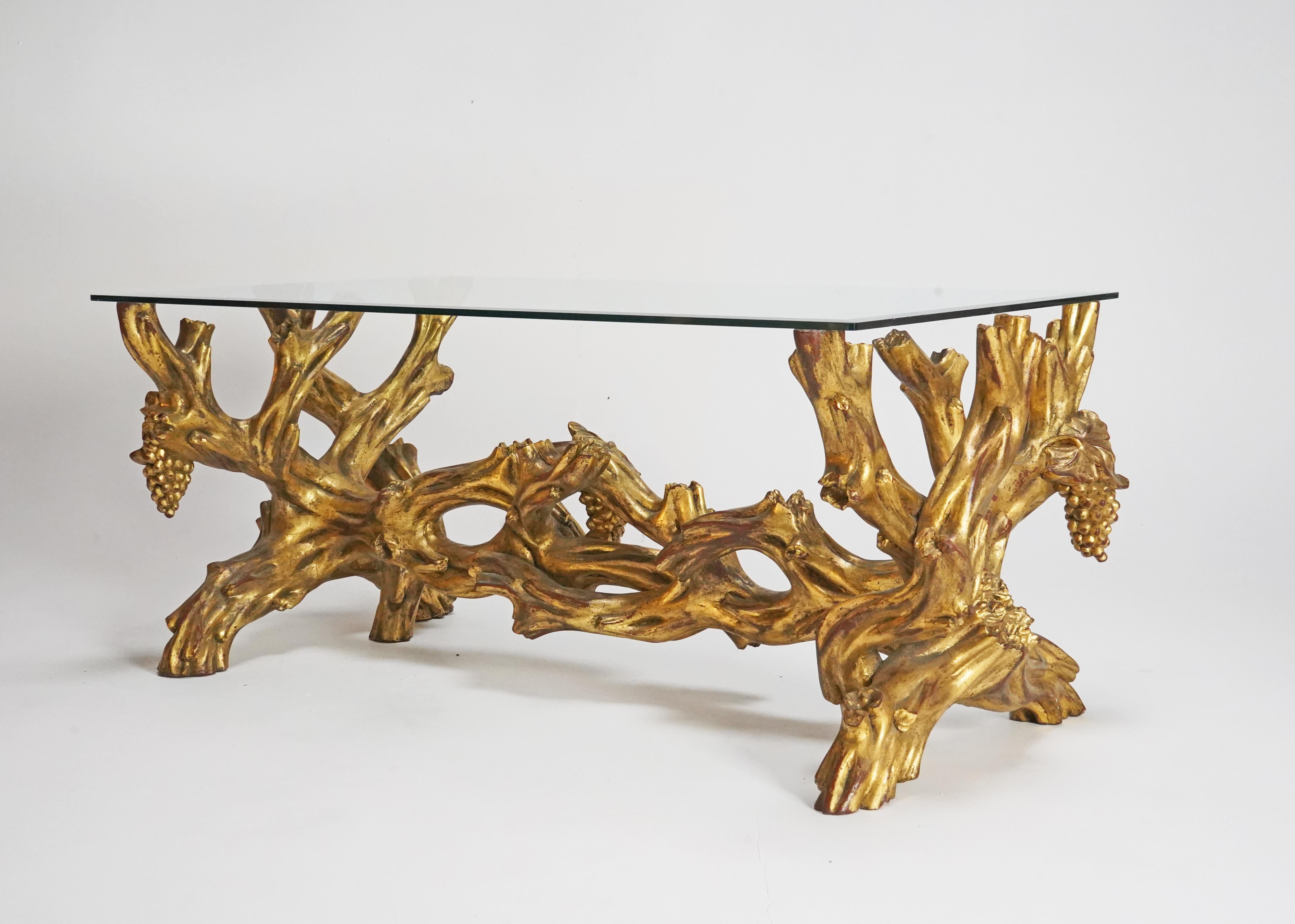 Italian 19th Century Gold Gilt Wood Craved Vine & Grapes Coffee Table 11