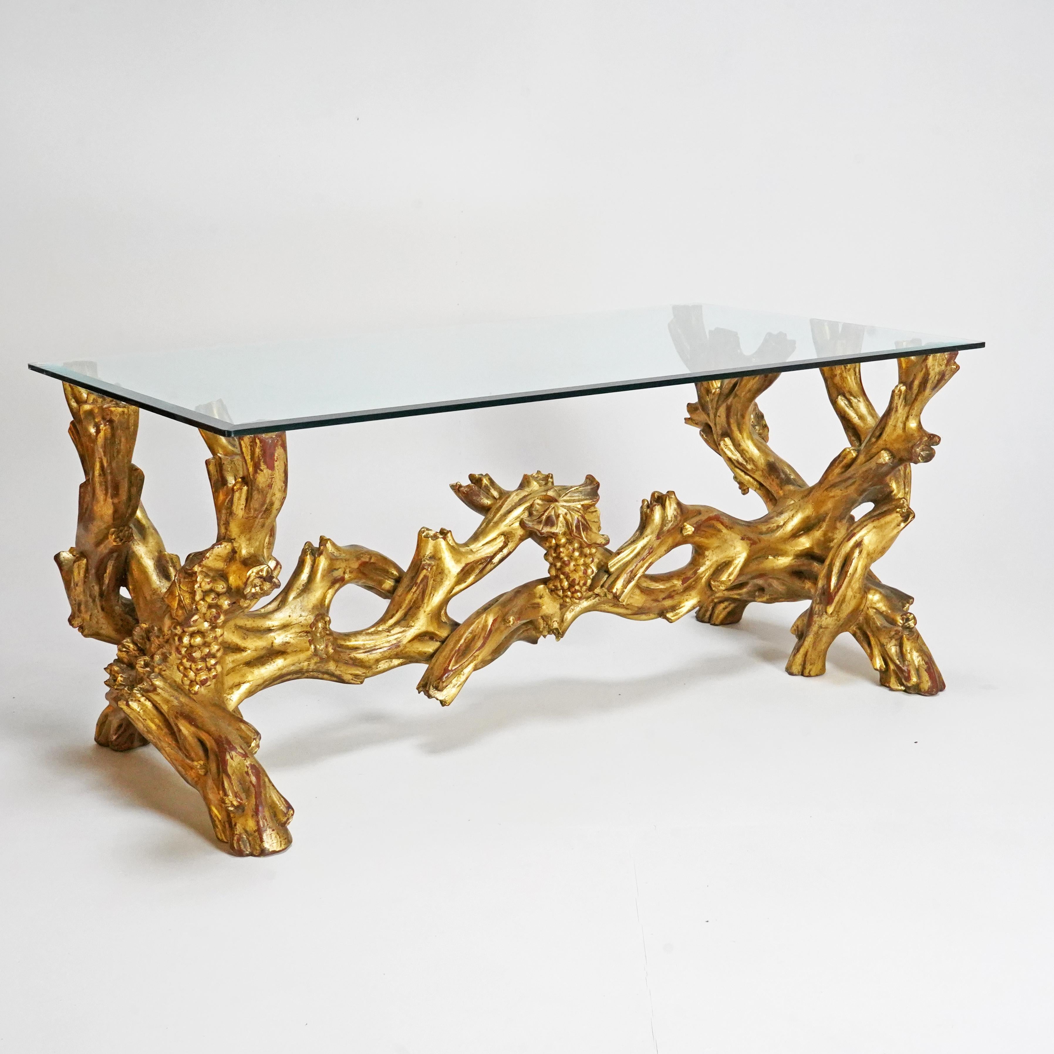 Italian 19th Century Gold Gilt Wood Craved Vine & Grapes Coffee Table 12