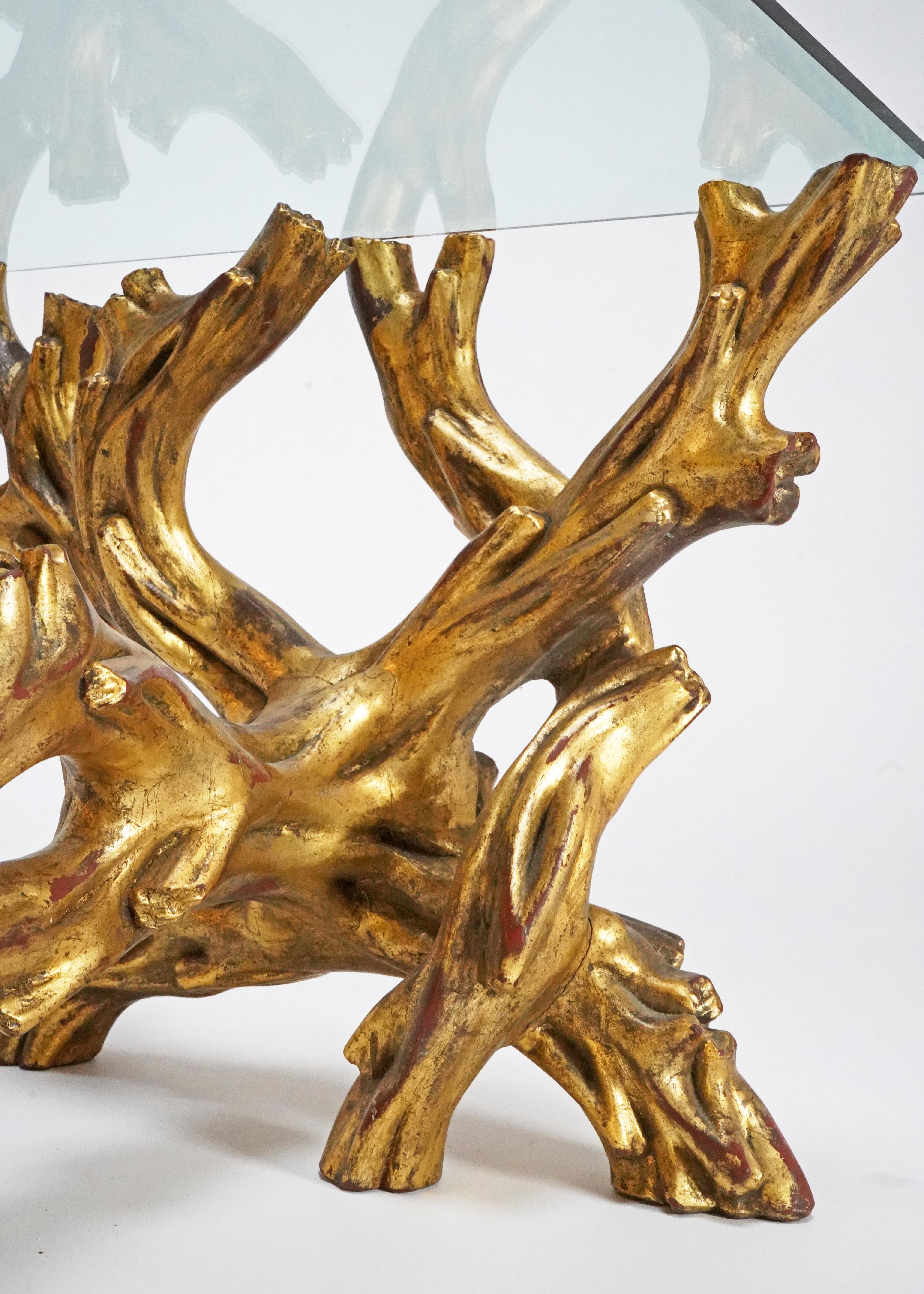 Italian 19th Century Gold Gilt Wood Craved Vine & Grapes Coffee Table In Good Condition In Dorchester, GB
