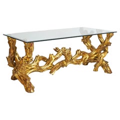 Italian 19th Century Gold Gilt Wood Craved Vine & Grapes Coffee Table