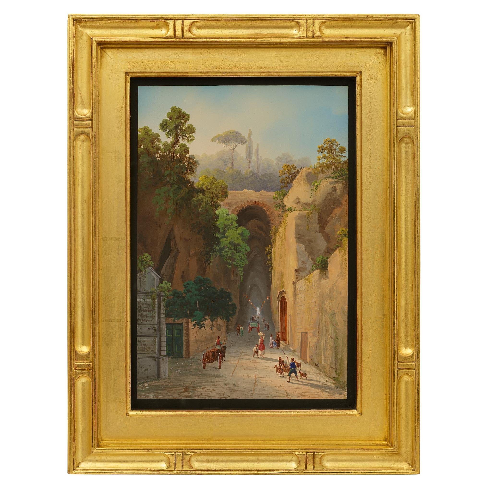 Italian 19th century Gouache and Giltwood painting