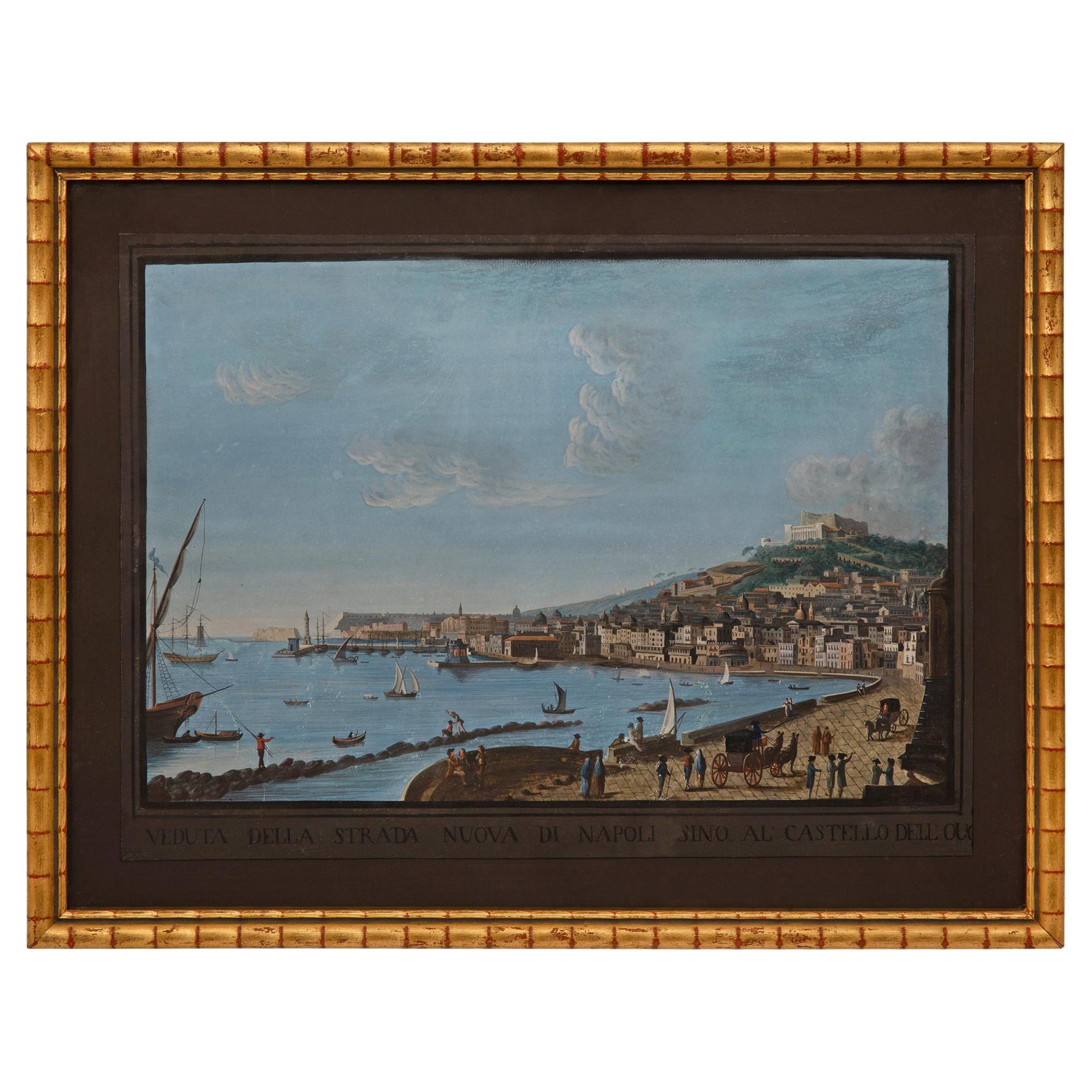 Italian 19th Century Gouache of Naples, Italy For Sale
