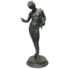 Antique Italian 19th Century Grand Tour Bronze Sculpture of Narcissus, after Pompeii