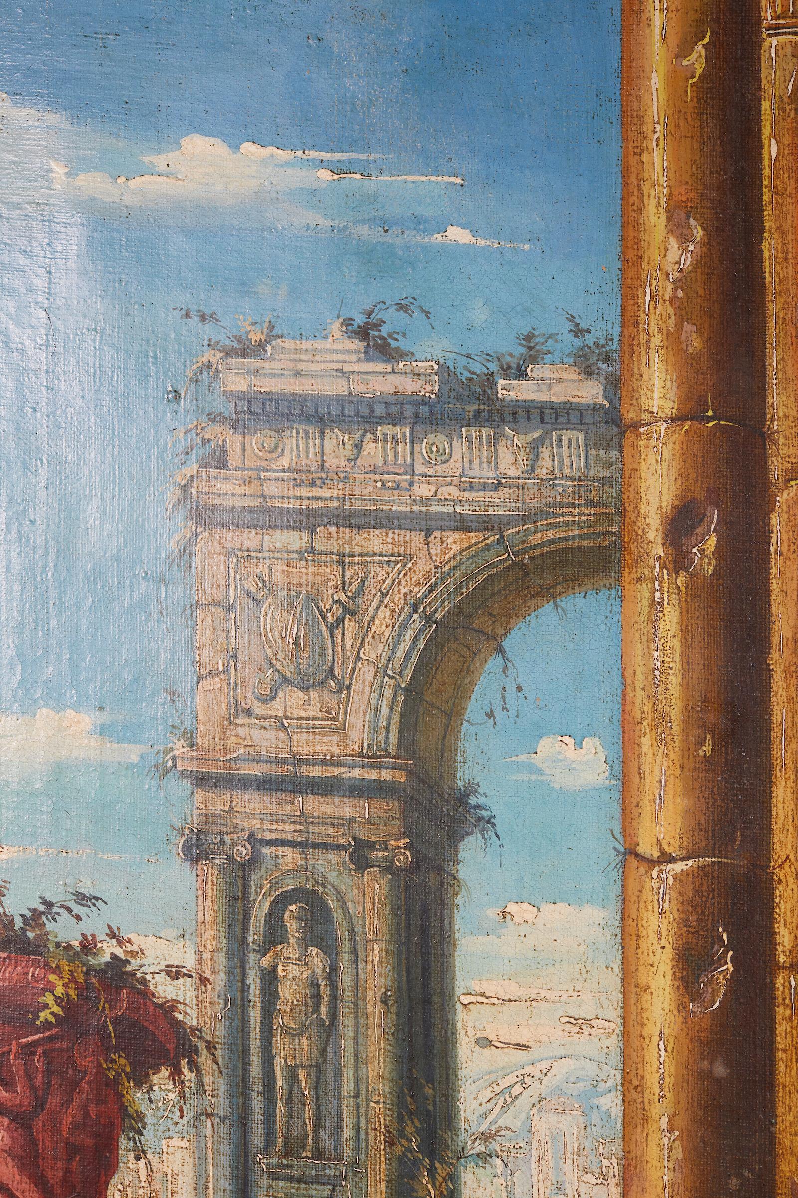 Hand-Painted Italian 19th Century Grand Tour Capriccio in the Manner of Panini For Sale