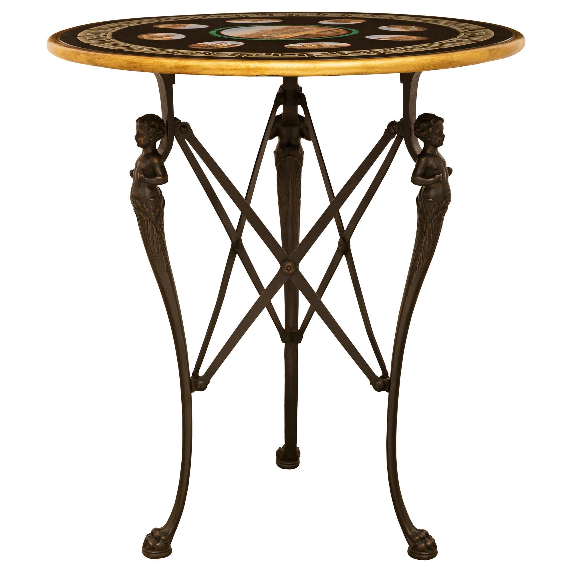 Patinated Italian 19th Century Grand Tour Period Bronze and Micro Mosaic Side Table For Sale