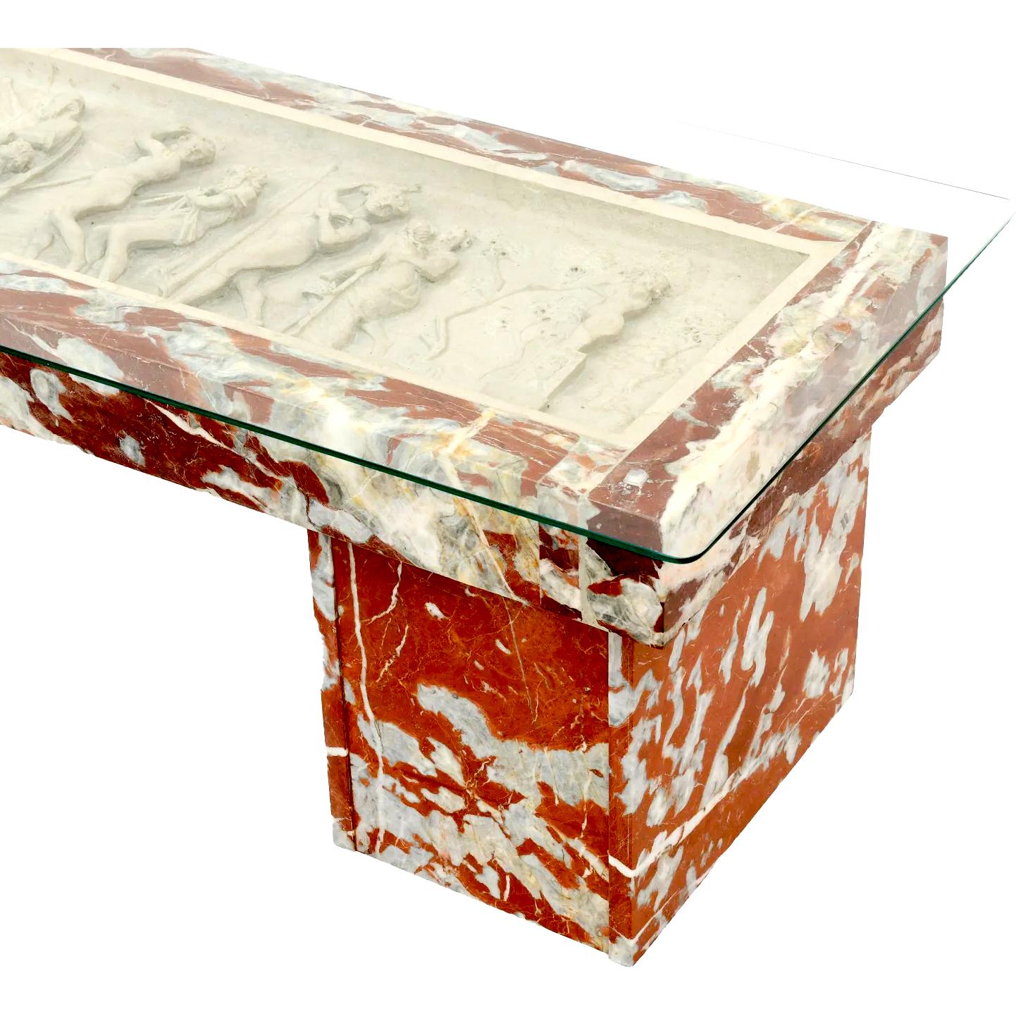 Italian 19th Century Greco-Roman Style Marble Bas-Relief Frieze, Coffee Table For Sale 4