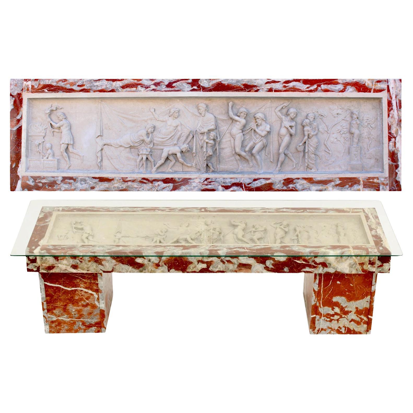 Italian 19th Century Greco-Roman Style Marble Bas-Relief Frieze, Coffee Table For Sale