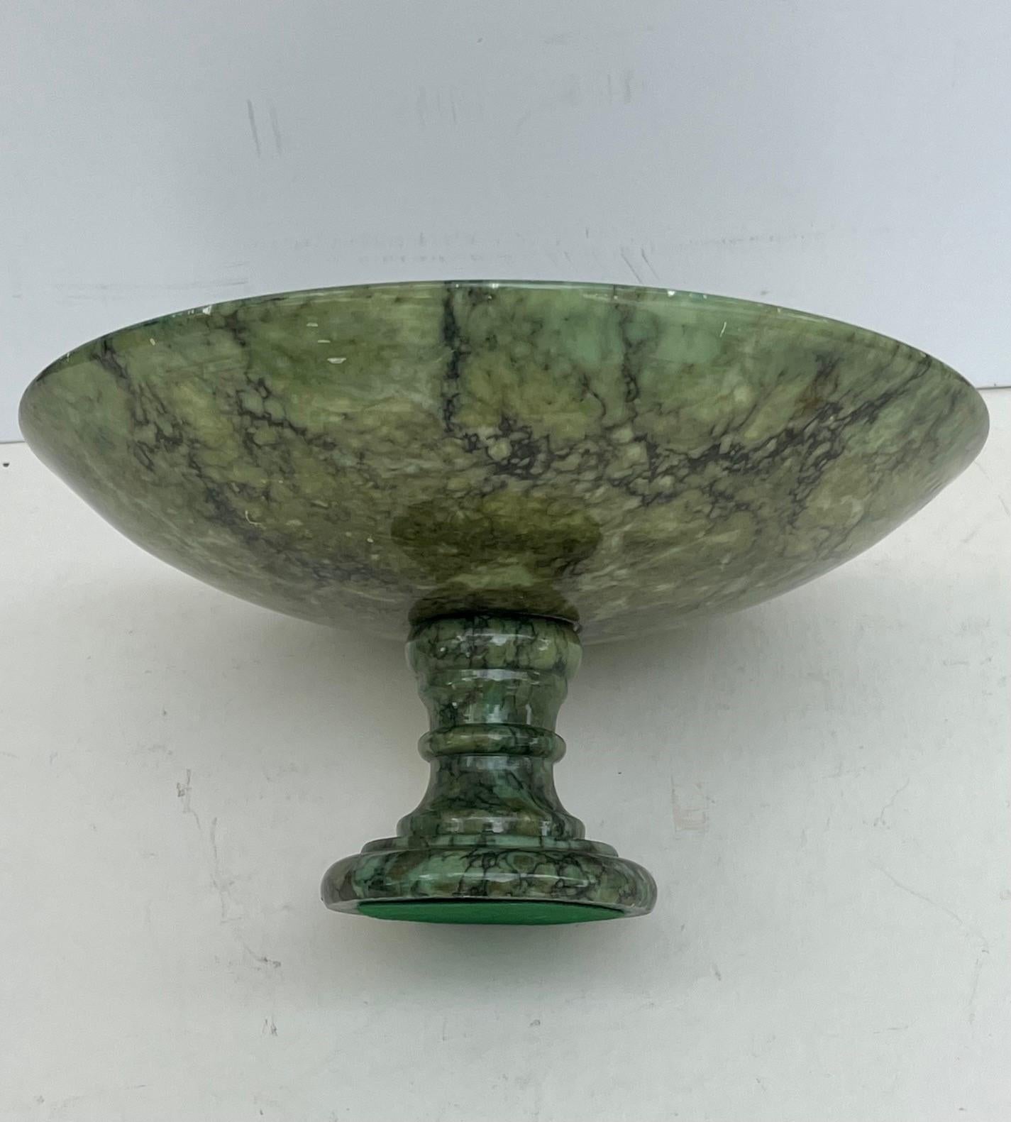 Polished Italian 19th Century Green Marble Pedestal Bowl.