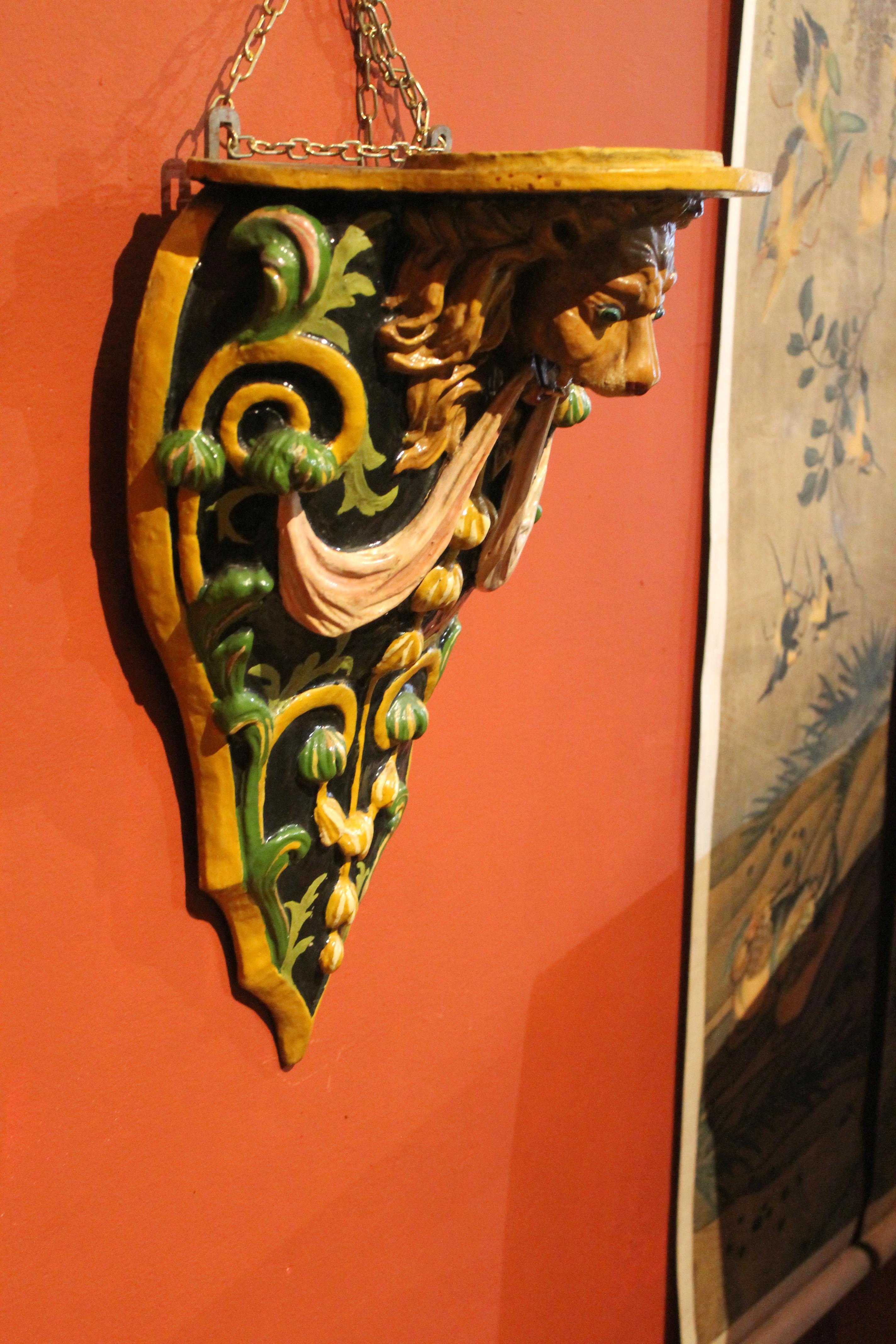 Italian 19th Century Hand Carved and Lacquer Wood Wall Brackets with Lion Heads 3
