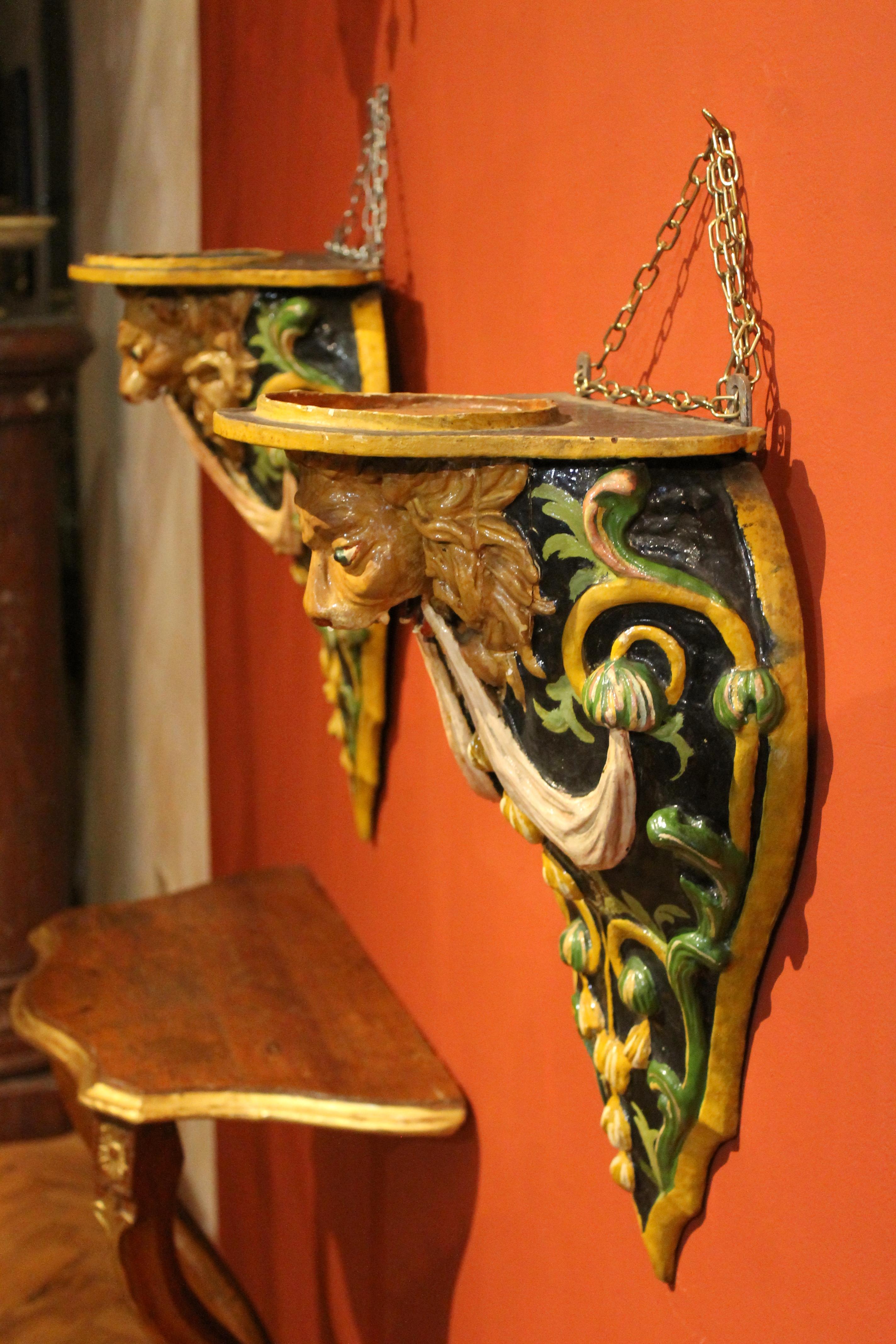 Italian 19th Century Hand Carved and Lacquer Wood Wall Brackets with ...