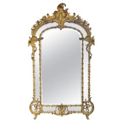 Antique Italian 19th Century Hand-Carved Giltwood Mirror