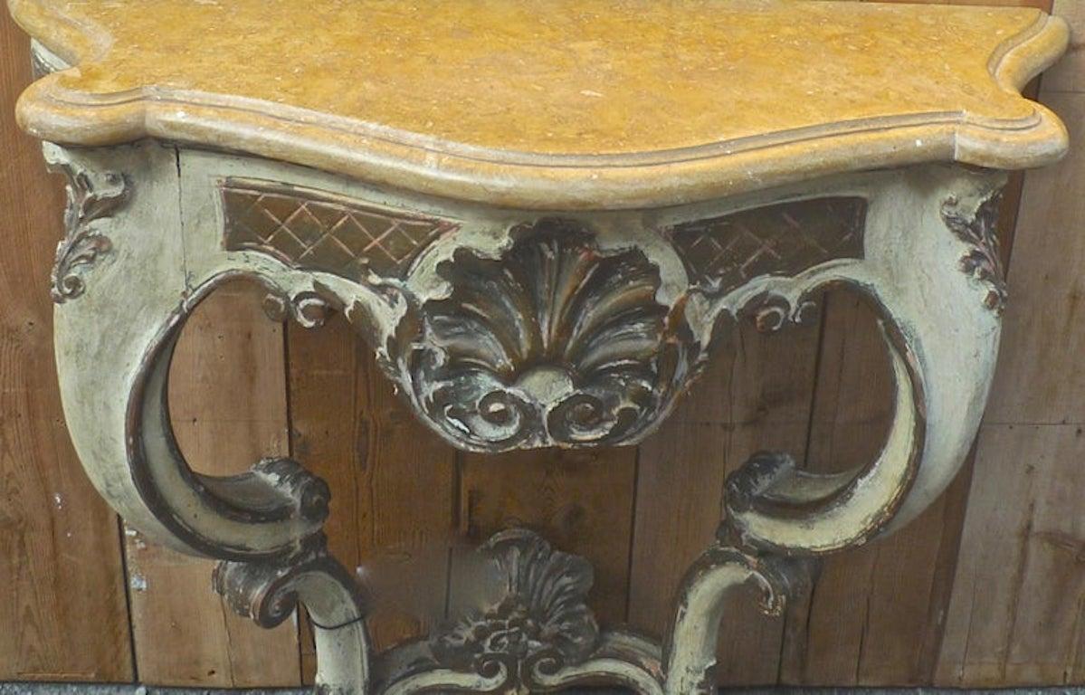 Italian 19th Century Hand Carved Hand Painted Wood Console Table with Marble Top For Sale 5