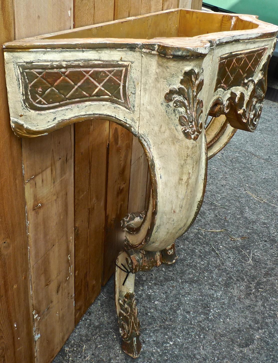 Italian 19th Century Hand Carved Hand Painted Wood Console Table with Marble Top 9