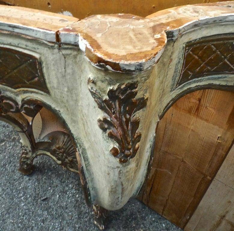 Italian 19th Century Hand Carved Hand Painted Wood Console Table with Marble Top For Sale 8