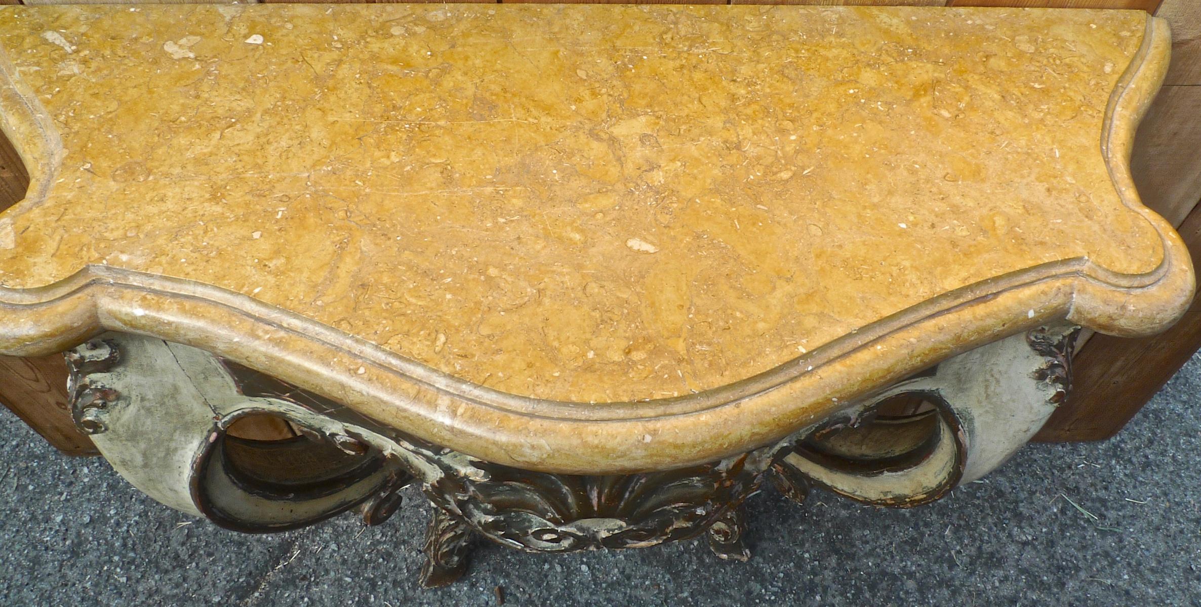 Italian 19th Century hand carved hand painted wood console table with marble top.

 