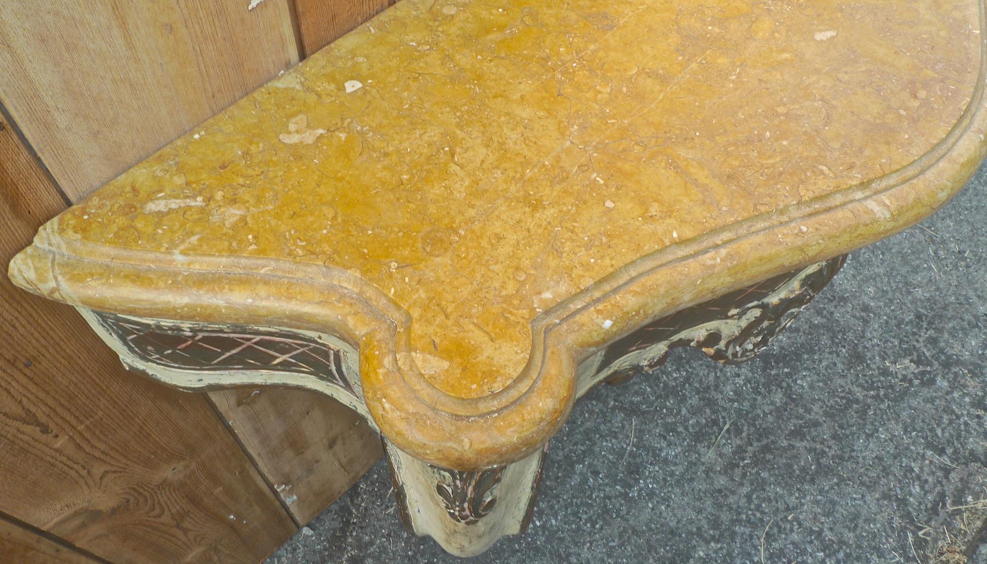 Hand-Carved Italian 19th Century Hand Carved Hand Painted Wood Console Table with Marble Top