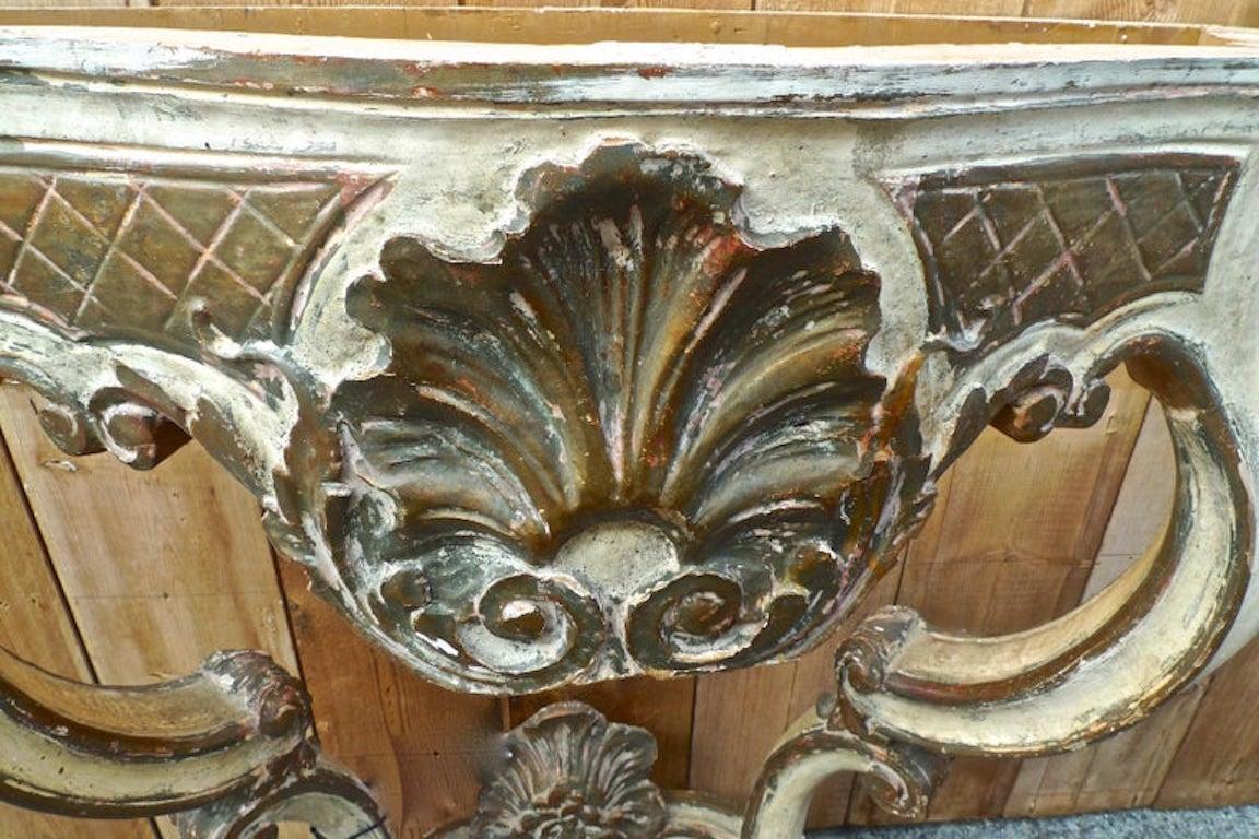 Italian 19th Century Hand Carved Hand Painted Wood Console Table with Marble Top For Sale 1