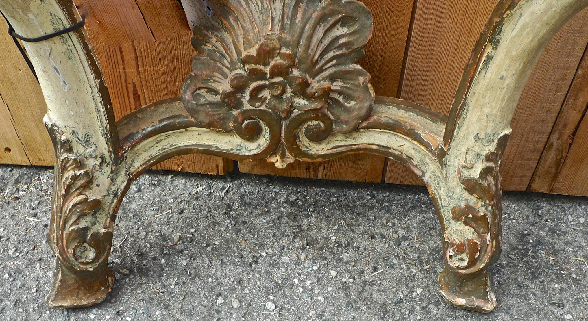 Italian 19th Century Hand Carved Hand Painted Wood Console Table with Marble Top 3