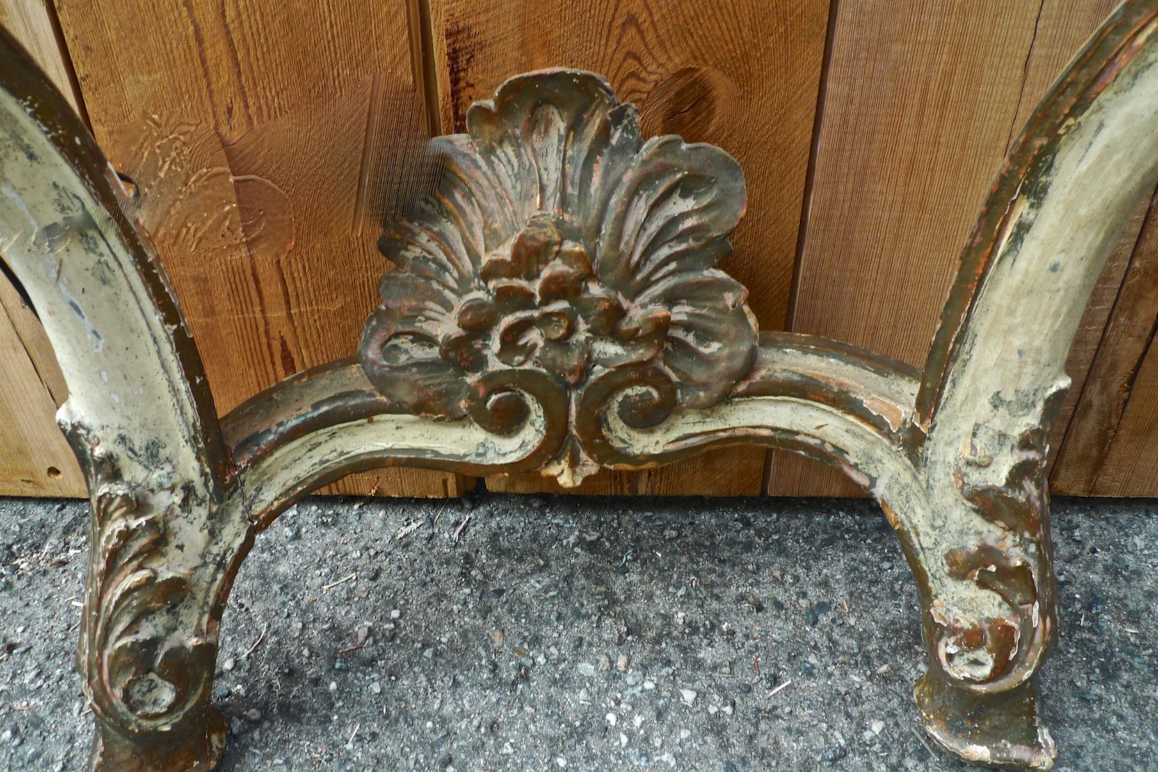 Italian 19th Century Hand Carved Hand Painted Wood Console Table with Marble Top 4