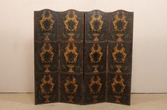 Italian 19th Century Hand Painted Leather Accordion Style Screen Divider