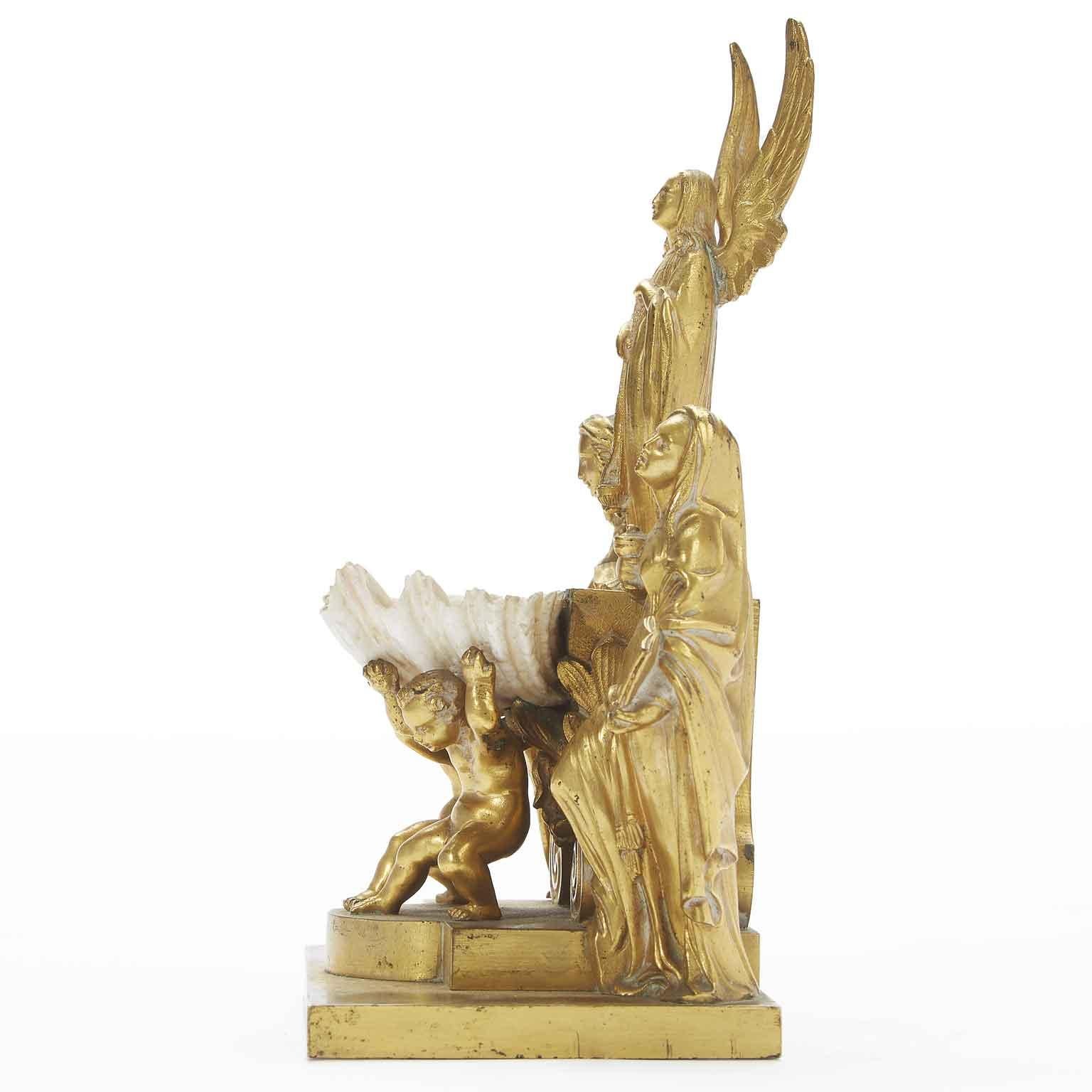 Font d'eau doré italien du 19ème siècle avec des anges Saints Putti et un coquillage 2