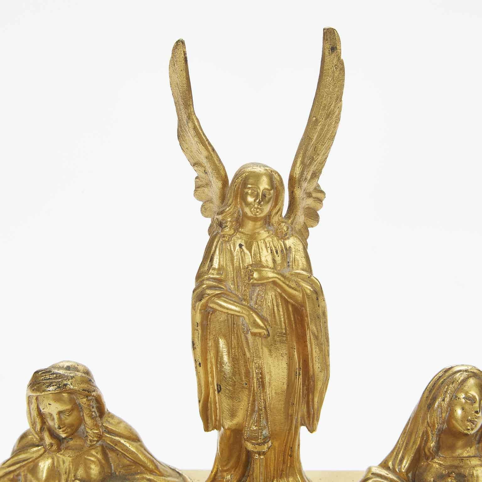 19th Century Italian Gilded Holy Water Font with Putti Angel Saints and Shell 6