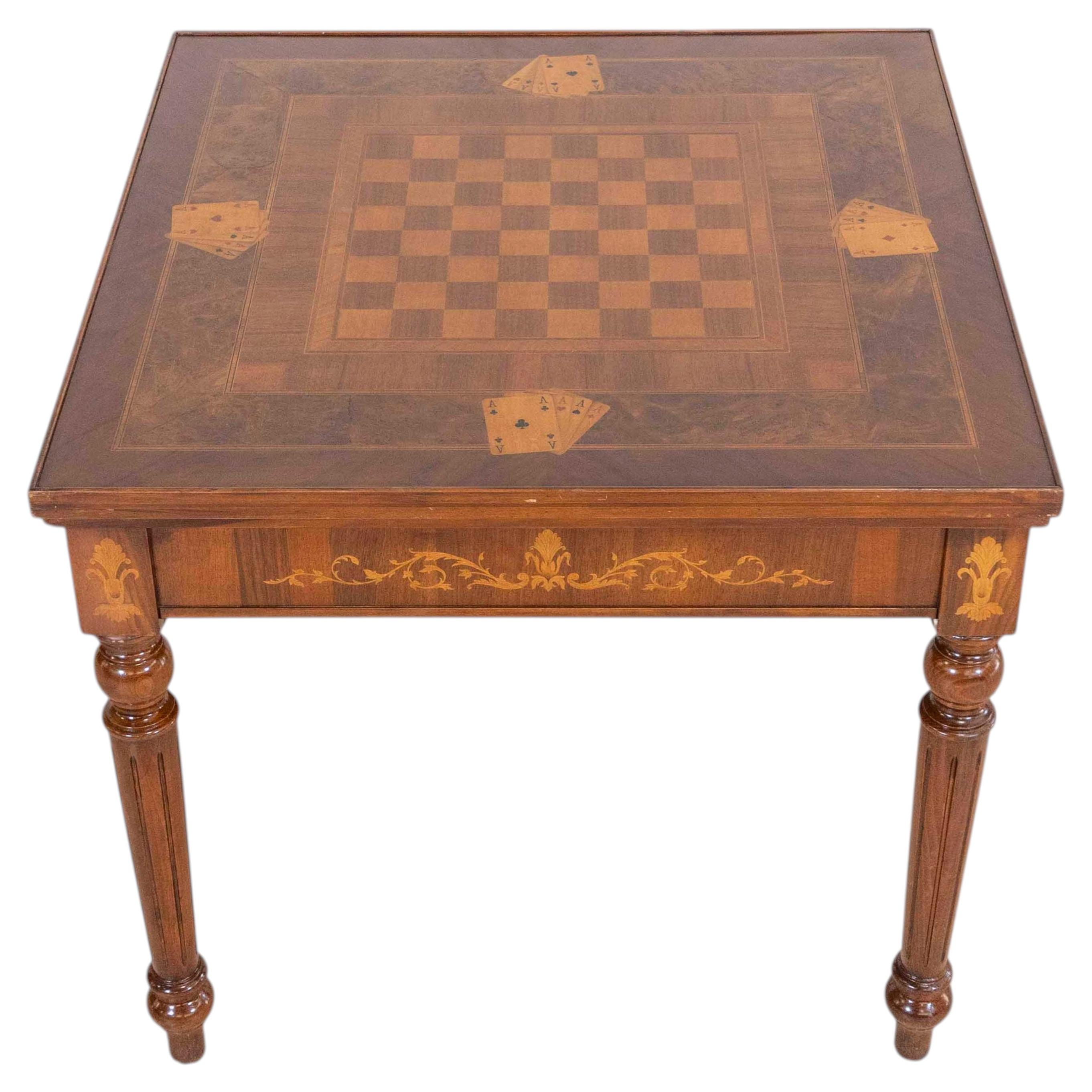 Italian 19th Century Inlaid Double-Top Game Table with Chessboard and Roulette