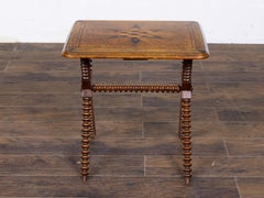 Italian 19th Century Inlaid Walnut Barley Twist Table with Star Marquetry