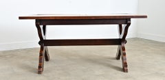 Italian 19th Century Inset Marble-Top Oak Trestle Table