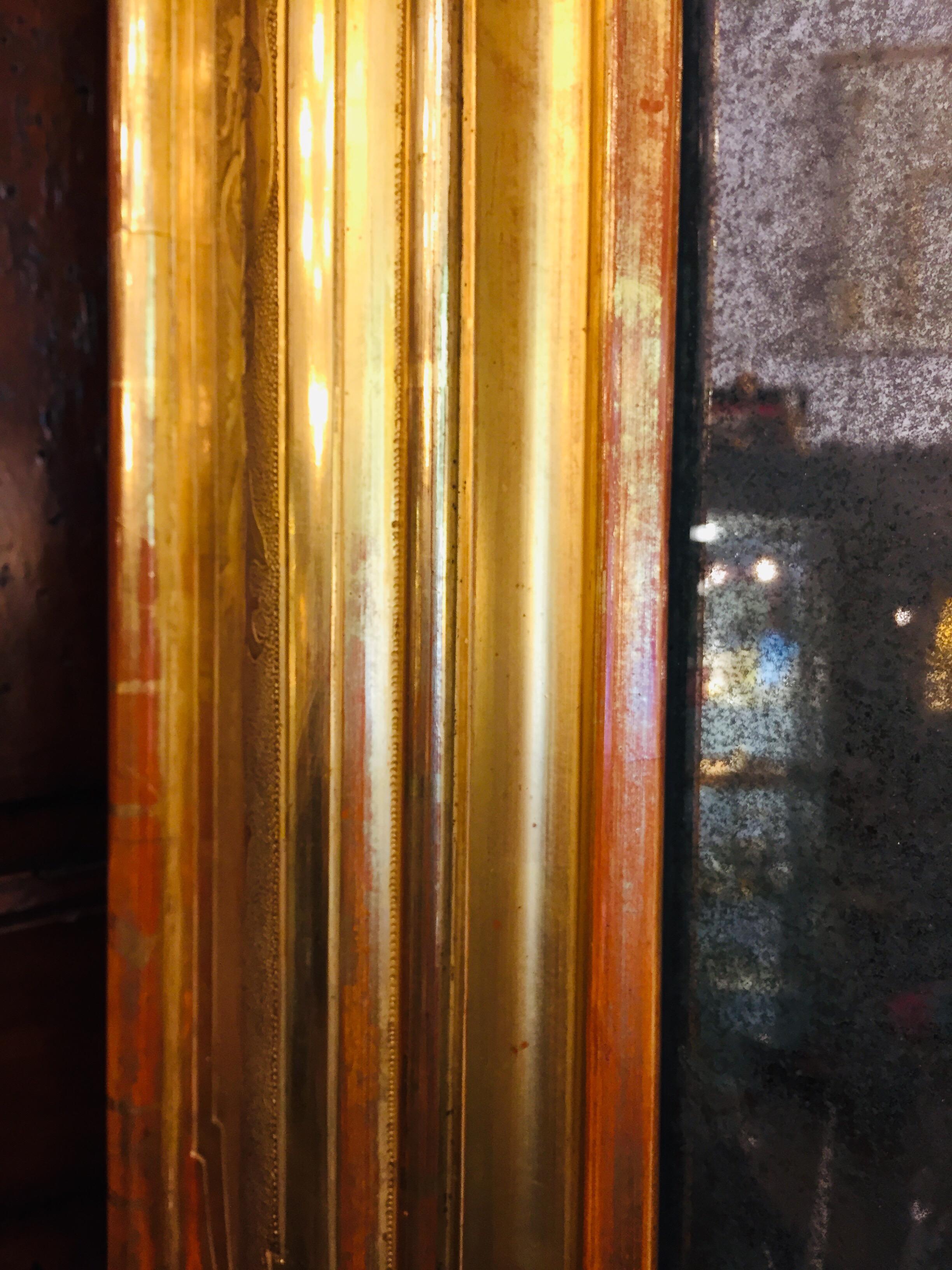 Italian Large Louis Philippe Mirror 1850s Bulino Carved Gilt-Wood Mercury Glass 10