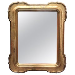 Italian Large Louis Philippe Mirror 1850s Bulino Carved Gilt-Wood Mercury Glass