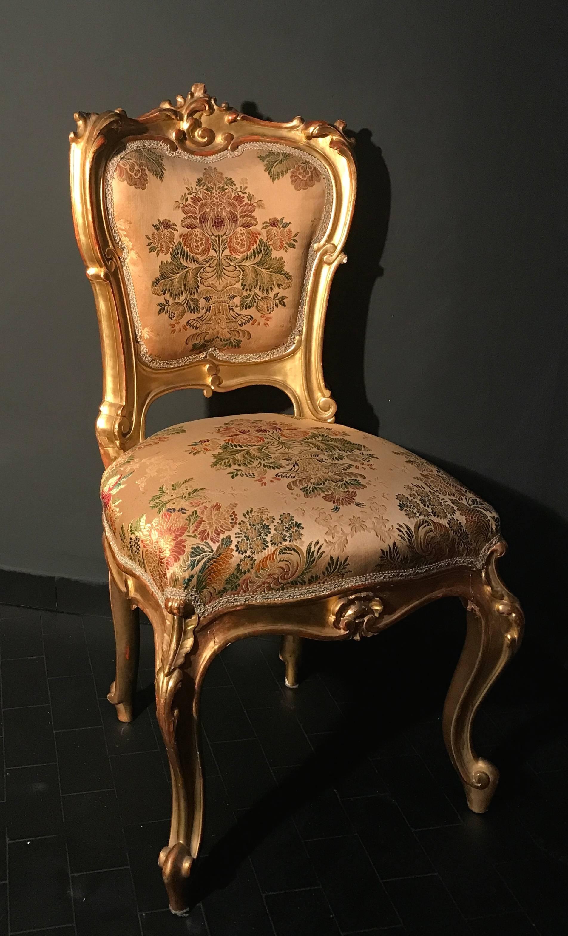 Suite de salon dorée italienne du 19ème siècle, dix pièces, 1850 en vente 1