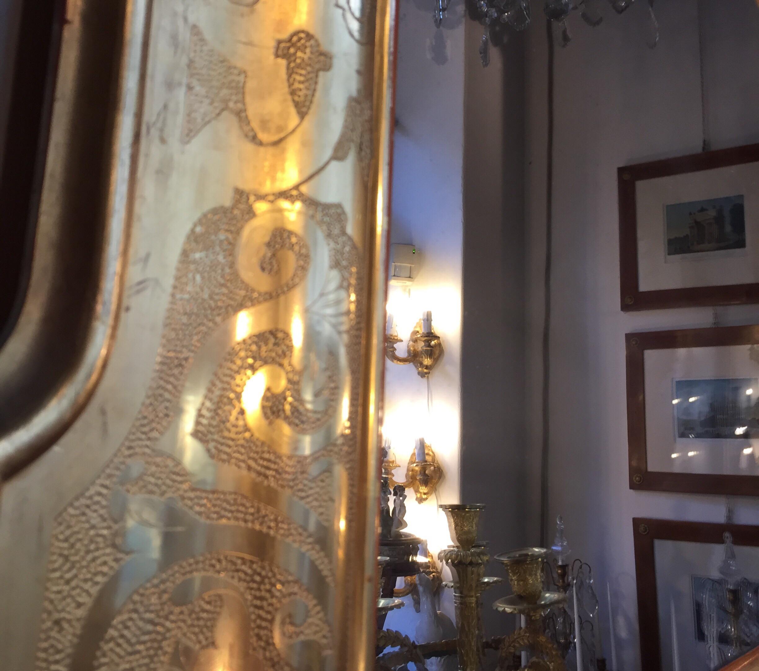 Italian 19th Century Louis Philippe Giltwood Mirror Bulino Carved Mercury Glass 7