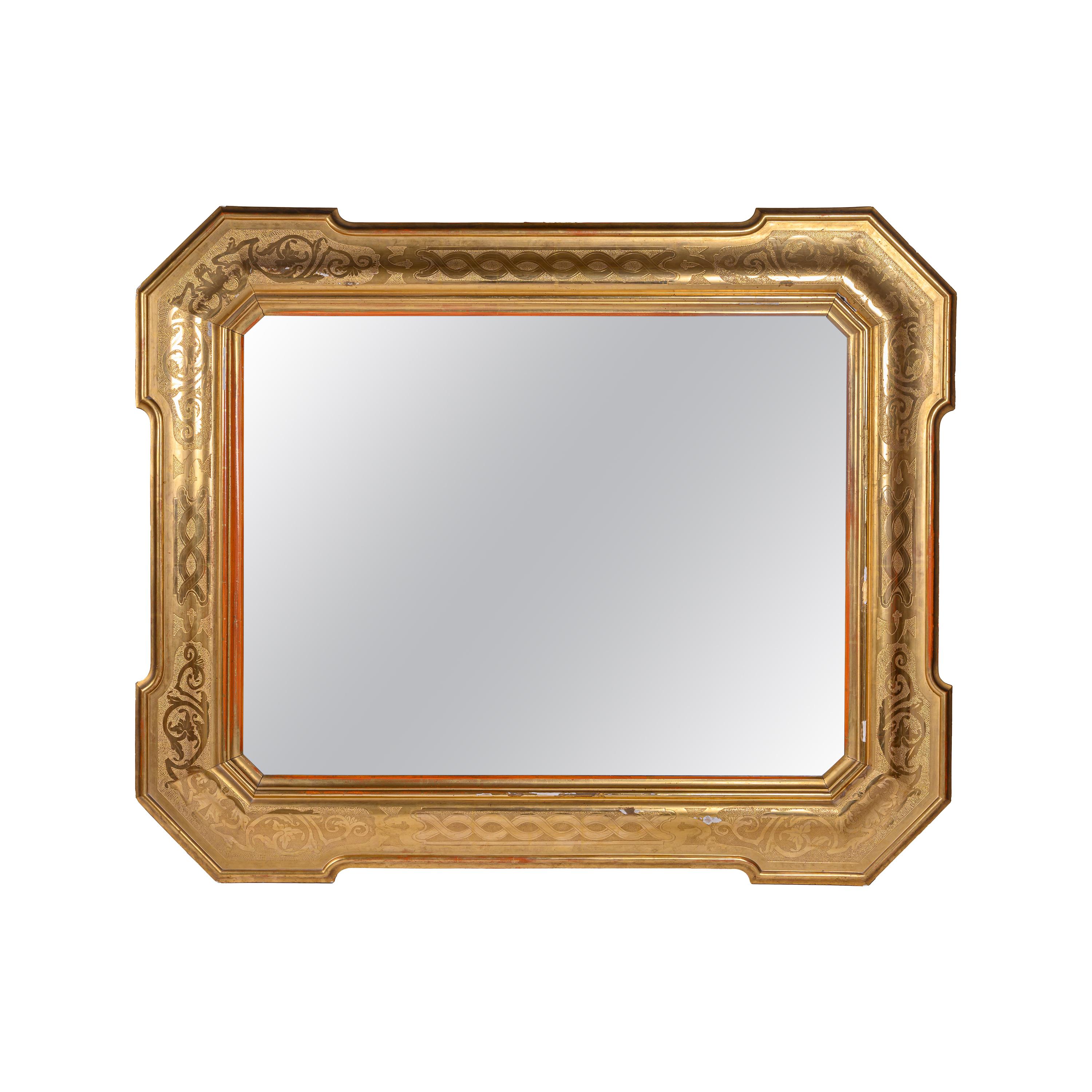 Italian 19th Century Louis Philippe Giltwood Mirror Bulino Carved Mercury Glass