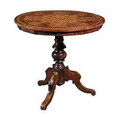 Table Guéridon italienne du 19ème siècle de style Louis Philippe avec décor en marqueterie