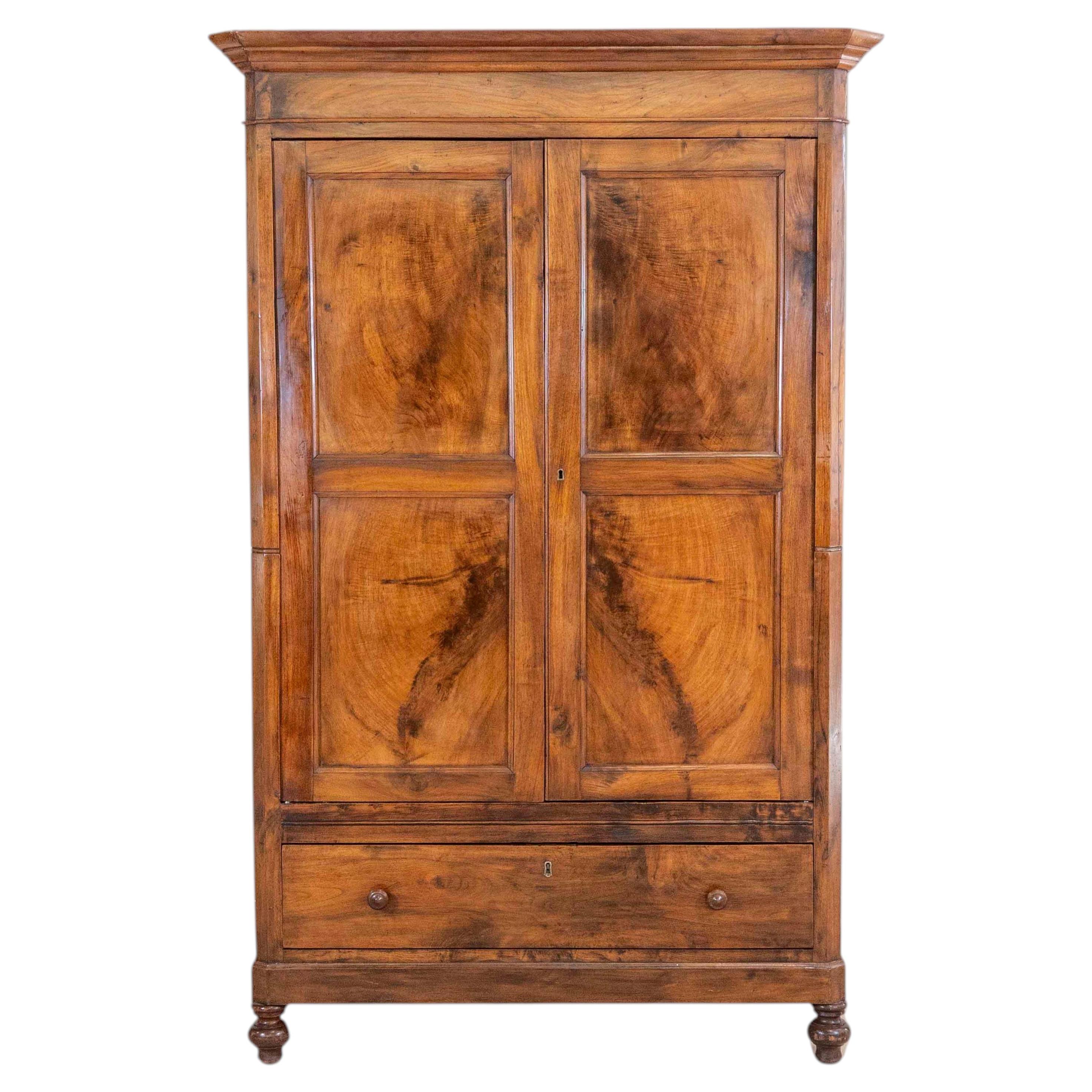 Italian 19th Century Louis Philippe Walnut Wardrobe Cabinet