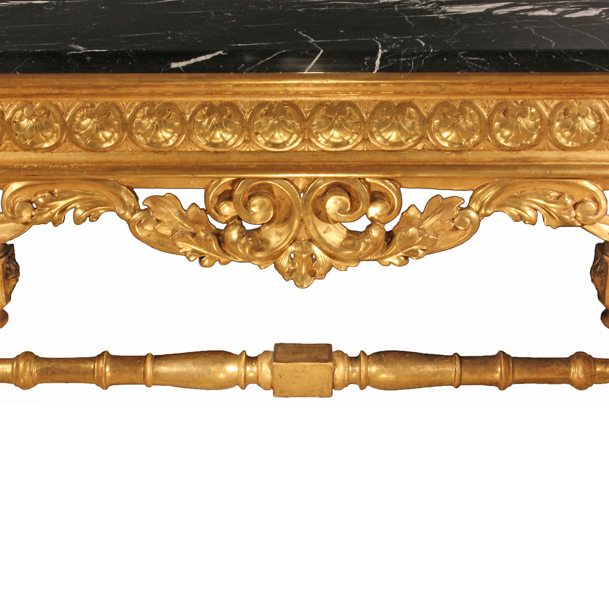 Marble Italian 19th Century Louis XIV St. Giltwood Center Table
