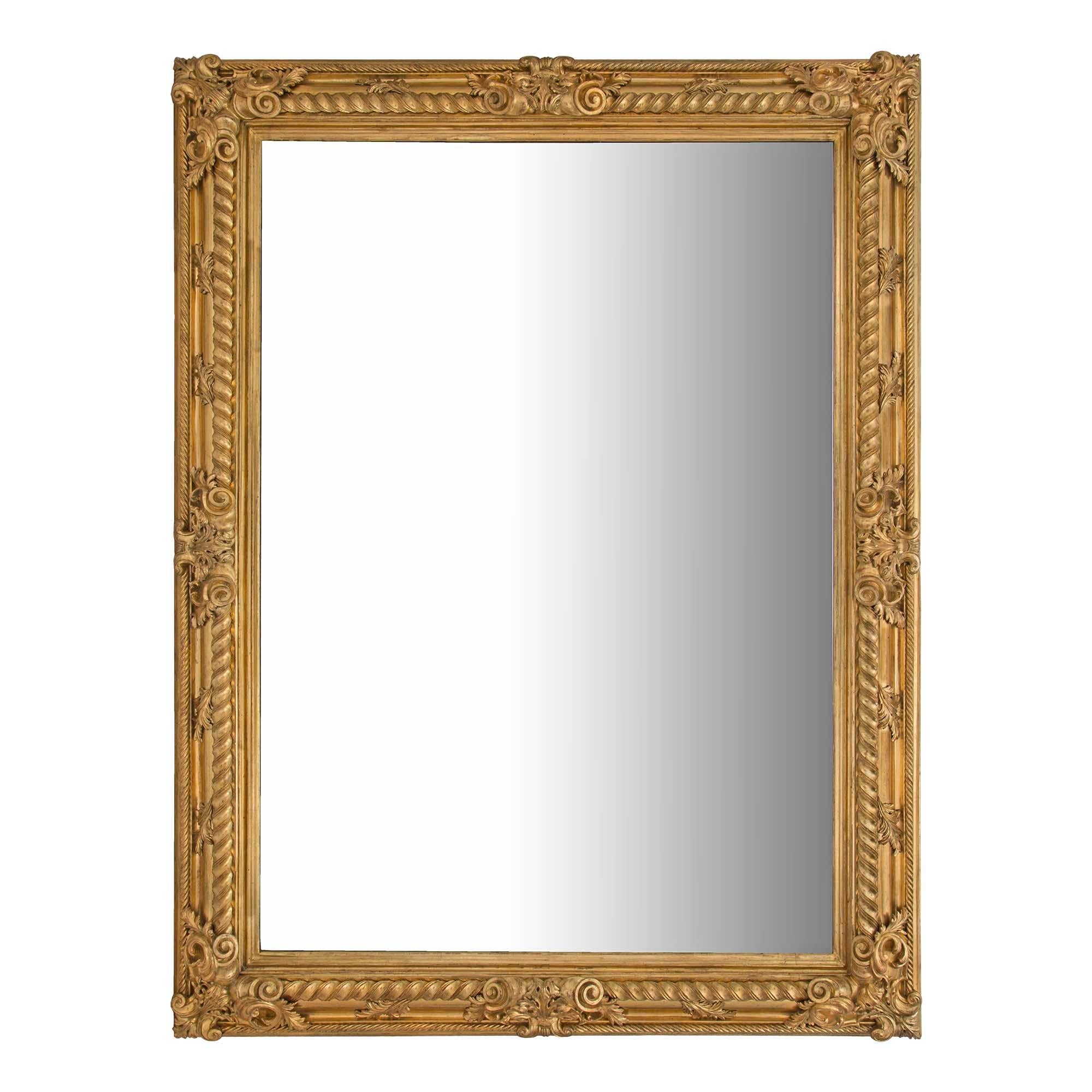 Italian 19th Century Louis XIV St. Rectangular Giltwood Mirror For Sale 3