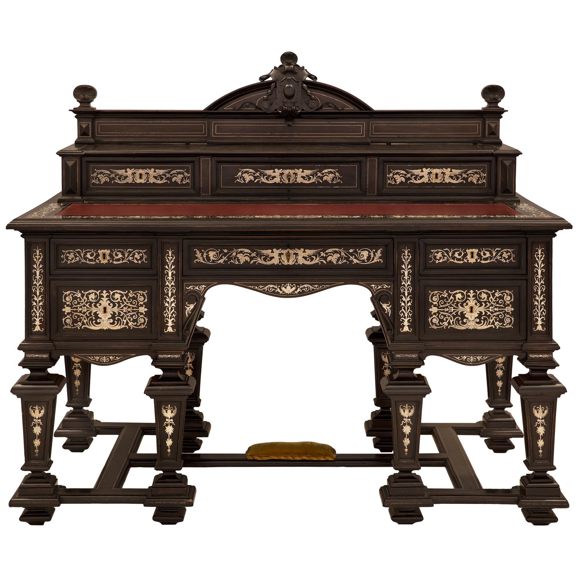 Italian 19th Century Louis XIV Style Ebony Desk For Sale 9