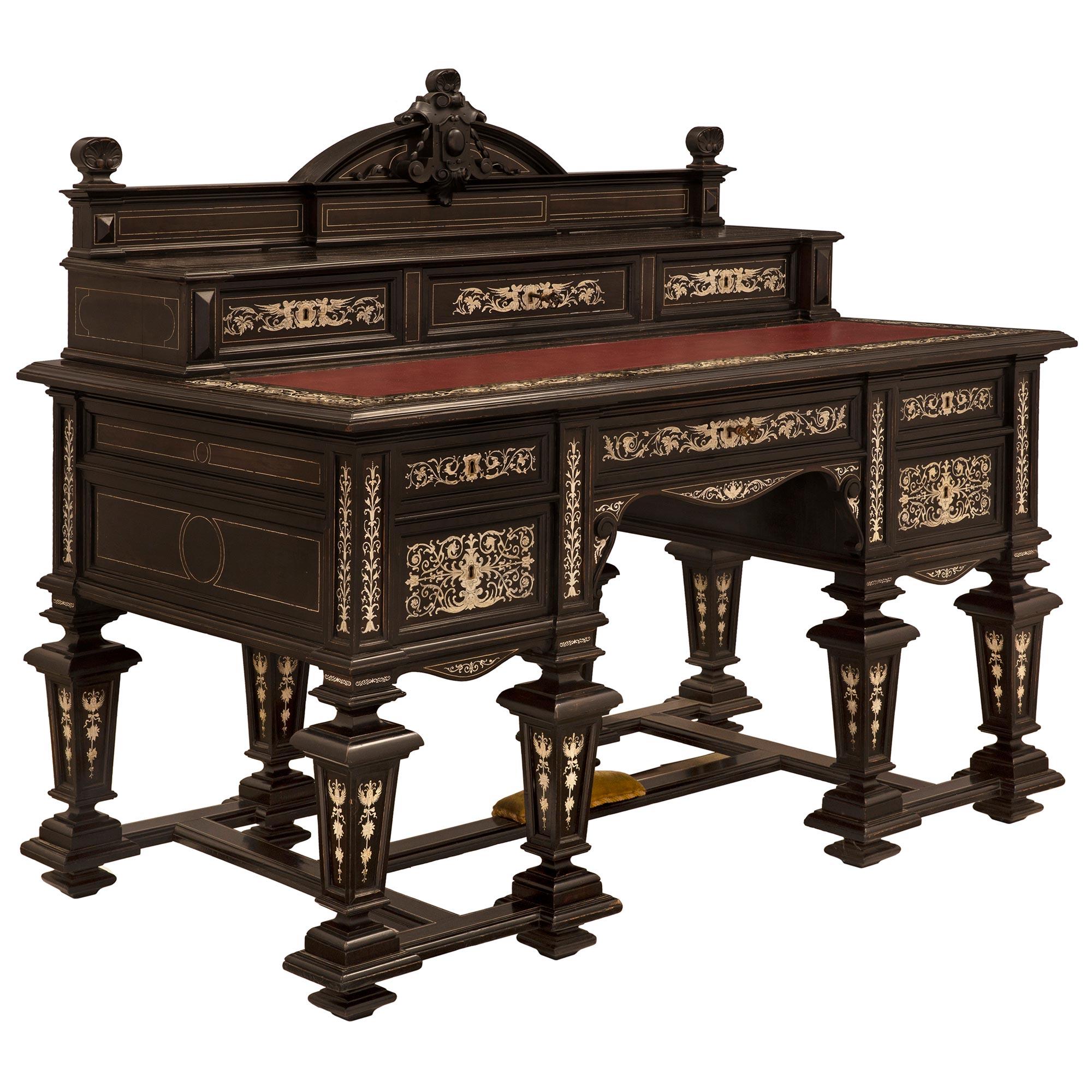 Italian 19th Century Louis XIV Style Ebony Desk In Good Condition For Sale In West Palm Beach, FL